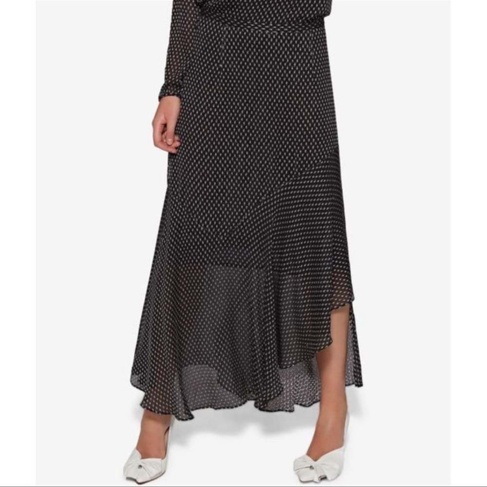 Avec Les Filles Black Clip dot Ruffled Maxi Skirt